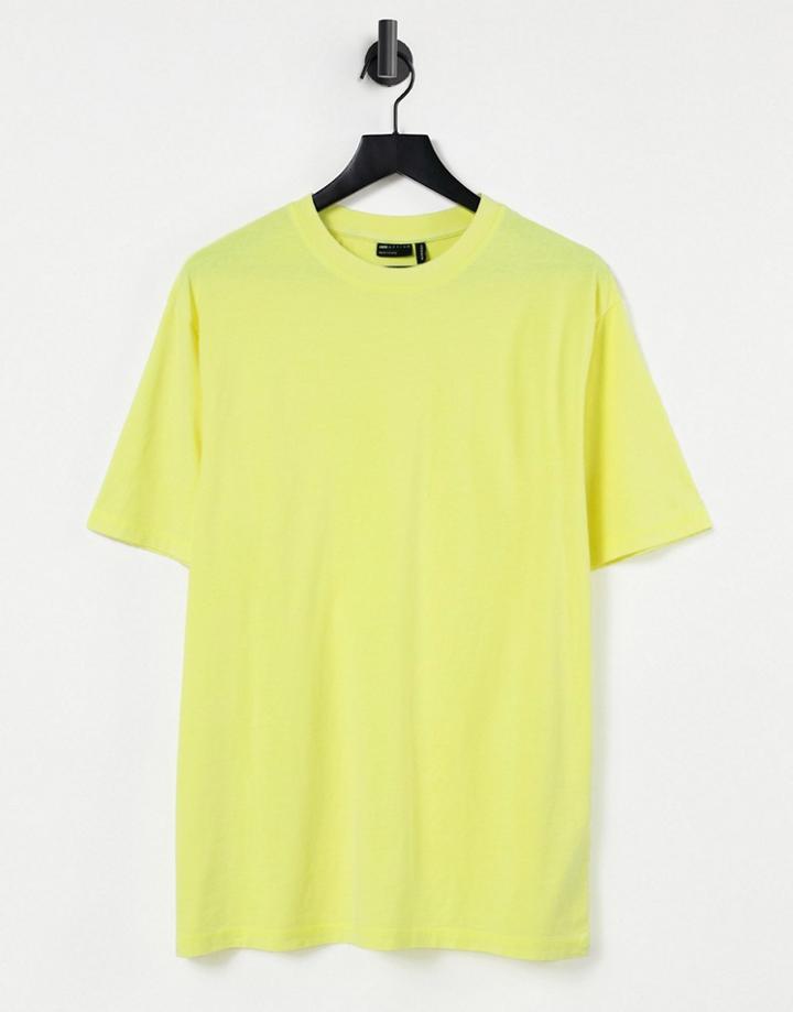 Asos Design Oversized Boxy T-shirt In Neon Yellow Wash