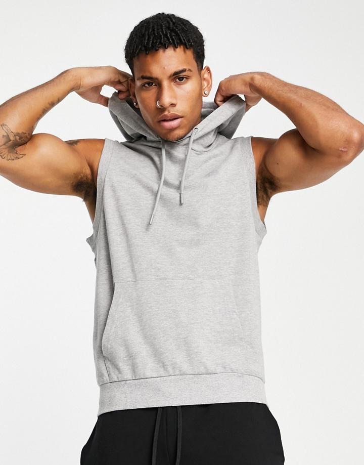 Threadbare Active Sleeveless Hoodie In Gray Heather-grey