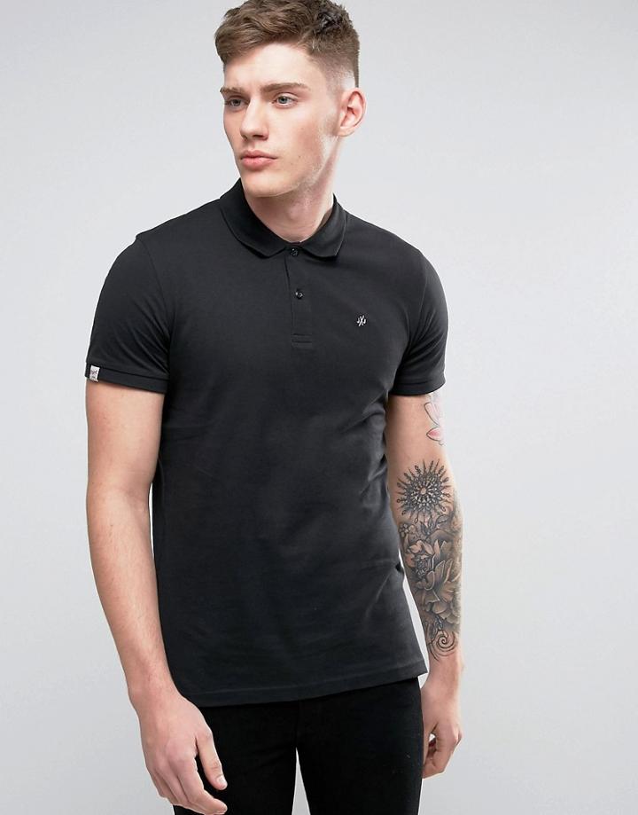 Jack & Jones Originals Polo Shirt With Embroided Chest Logo - Black