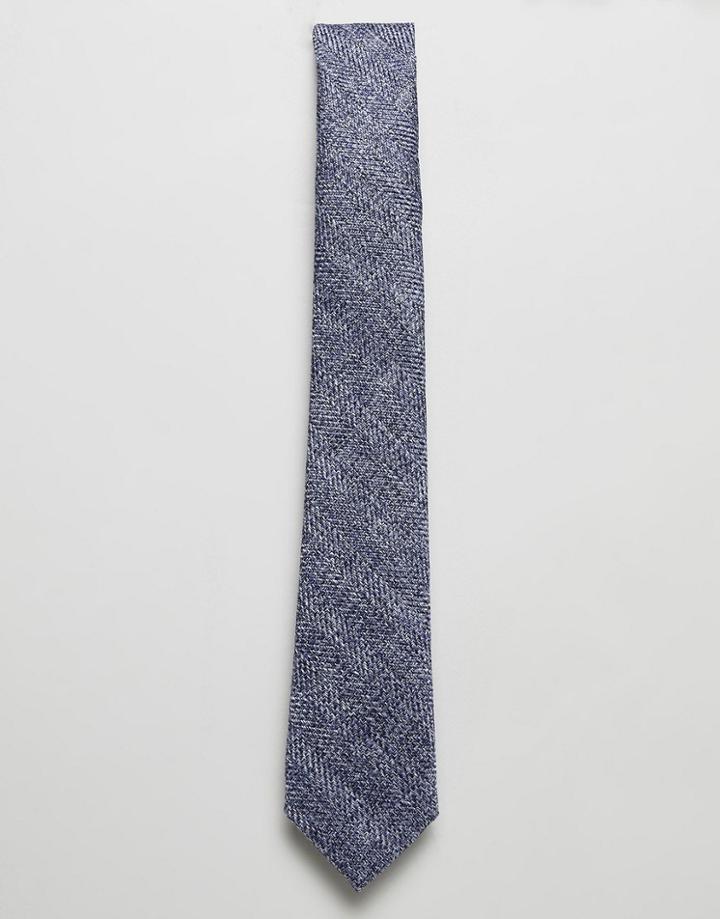 Asos Design Slim Tie In Textured Blue - Blue