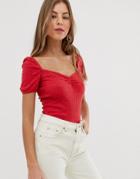 Miss Selfridge Top With Sweetheart Neckline In Red - Red