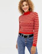 Asos Design Sweater In Geo Pattern - Black