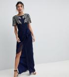 Virgos Lounge Tall Ariann Embellished Maxi Dress With Frill Wrap Skirt - Navy