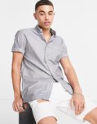 Topman Short Sleeve Oxford Shirt In Gray-grey