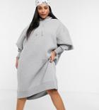 Collusion Plus Midi Slouchy Hoodie Dress In Gray Marl-grey