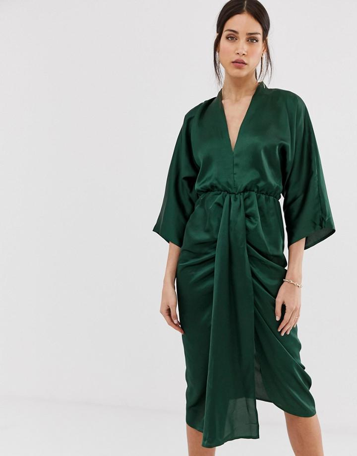Ax Paris Satin Midi Dress-green