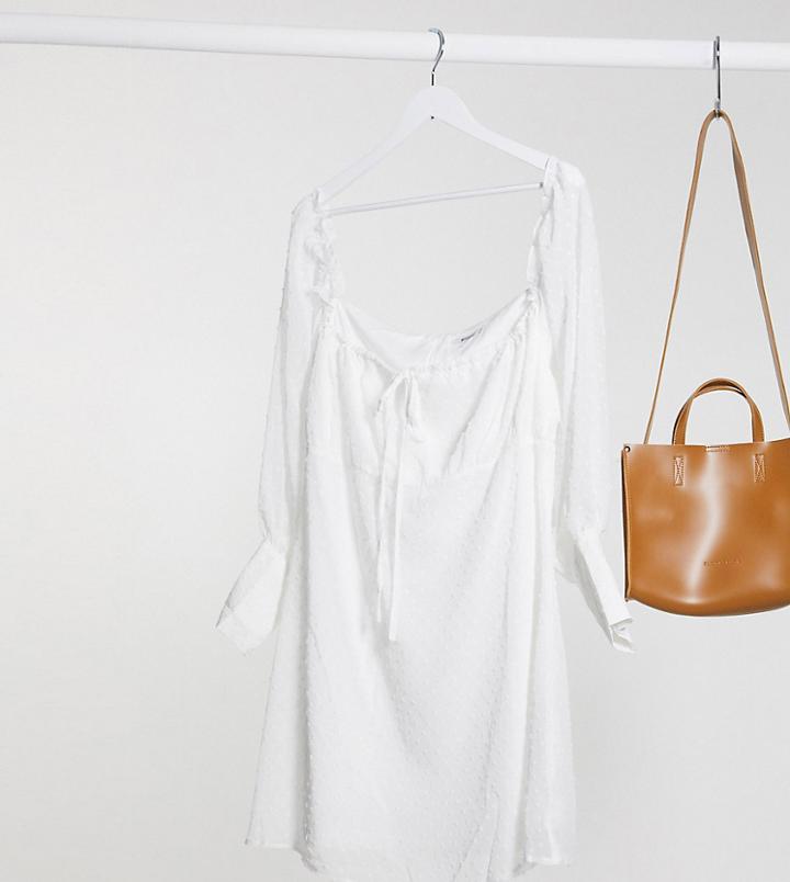 Missguided Plus Dobby Mesh Square Neck Skater Dress In White