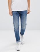 Dr Denim Clark Worn Mid Blue Slim Jeans - Blue