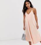 Asos Design Maternity Trapeze Rhinestone Straps Midi Dress-pink