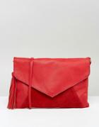 Asos Leather Envelope Cross Body Bag With Tassel - Red