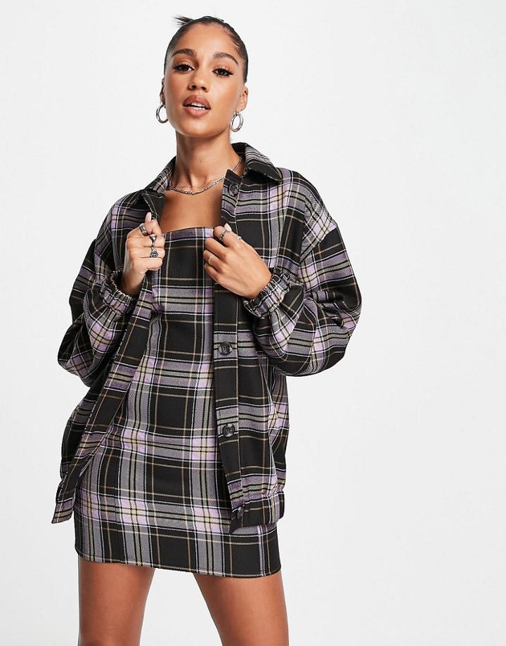 Asos Design Varsity Suit Long Line Bomber In Check-multi
