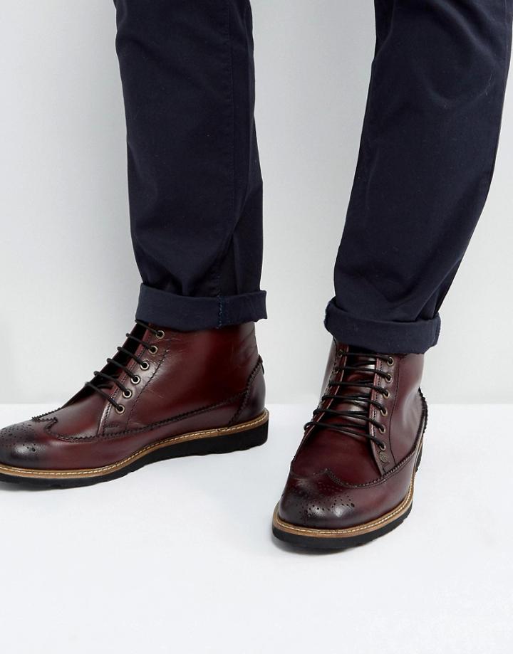Original Penguin Creasy Brogue Boots In Bordo - Red
