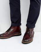 Original Penguin Creasy Brogue Boots In Bordo - Red