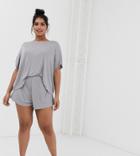 Asos Design Curve Rib Jersey Mix & Match Pyjama Short-gray