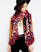 Asos Oversized Scarf With Paisley And Border Print Design - Multi