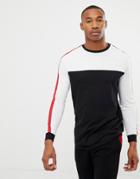 Asos Design Longline Long Sleeve T-shirt With Curved Hem And Contrast Yoke In Black - Black