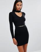 Lipsy Knitted Dress With Bar Detail With Belt - Black