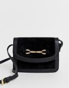 Asos Design Suede And Leather Mix Cross Body Bag With Snaffle-black