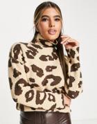 Loungeable Roll Neck Knit Sweater In Leopard Print-multi