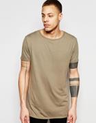 Asos Longline T-shirt With Stretch Neck And Scoop Hem In Brown - Lawn
