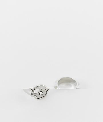 Asos Design 2-pack Ring Set With Skull And Spike Designs In Silver Tone