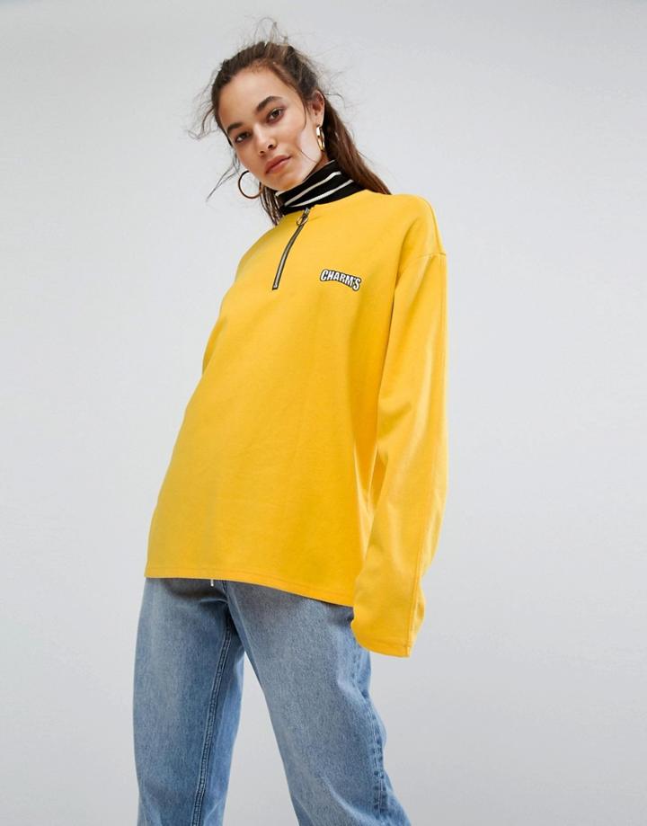 Charms Long Sleeve T-shirt With Logo And Half Zip - Yellow