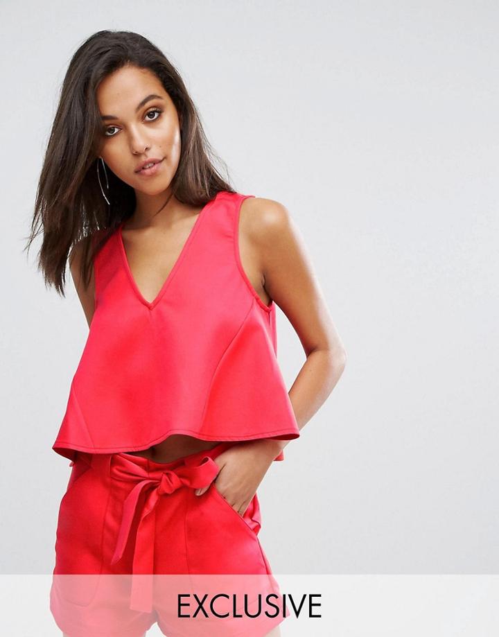 Parallel Lines Crop Swing Top With Deep V Co-ord - Red