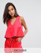 Parallel Lines Crop Swing Top With Deep V Co-ord - Red