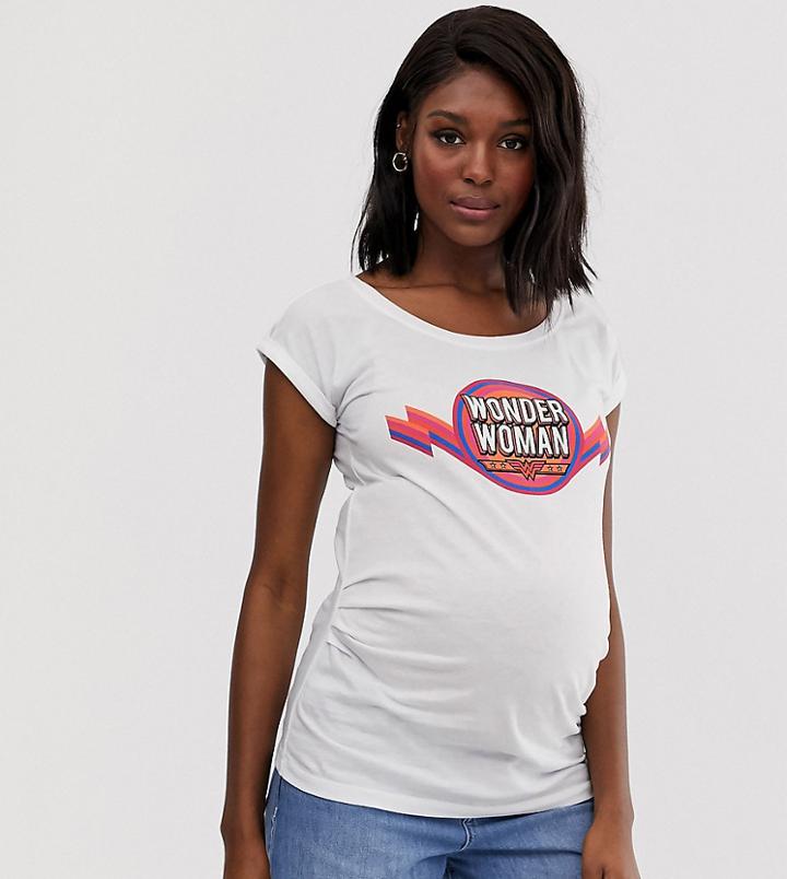 New Look Maternity Wonder Woman Slogan Tee In White - White