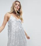 One Above Another Cami Dress In Large Disc Sequin - Silver