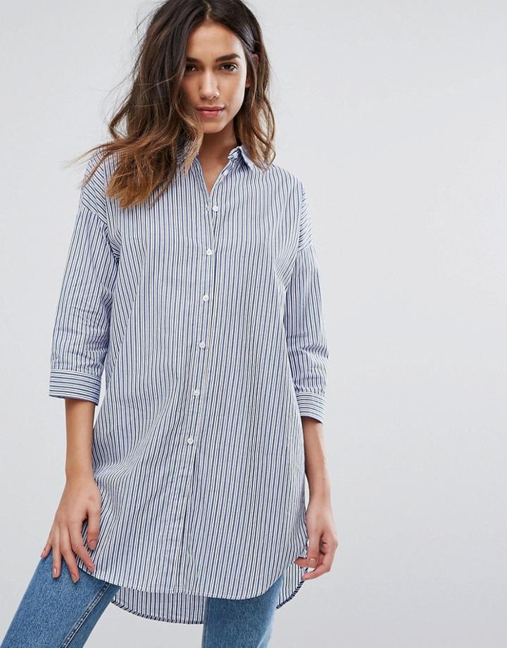 Jdy Long Sleeve Stripe Shirt - Blue