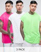 Asos Longline T-shirt In Oversized Fit 3 Pack Save - Multi