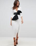 Asos Deep Plunge Origami Bow Front Maxi Dress - White