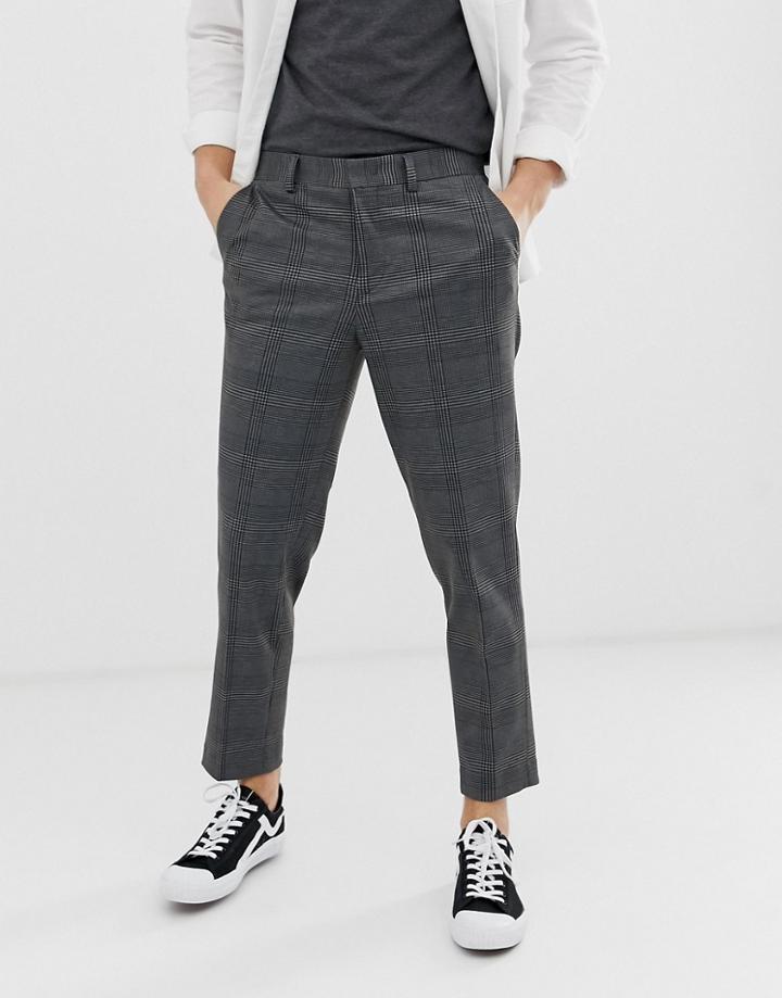 Selected Homme Tapered Cropped Pants In Gray Check - Gray