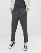 Selected Homme Tapered Cropped Pants In Gray Check - Gray