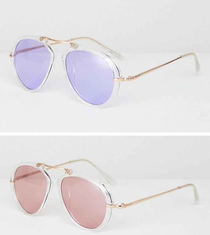 7x 2 Pack Tinted Lens Aviator Sunglasses - Multi