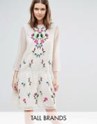 Y.a.s Tall Molia Dobby Mesh Dress With Floral Embroidery - White