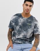 Bershka Loose T-shirt With Tie Dye Print In Blue - Blue