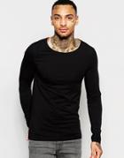 Asos Muscle Long Sleeve T-shirt With Boat Neck In Black - Black