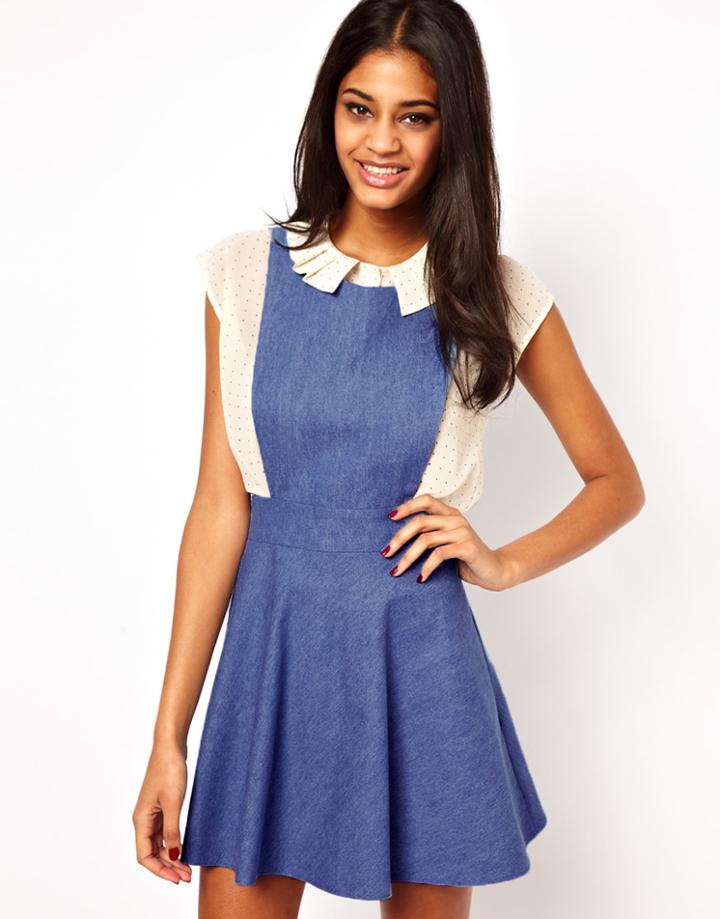 John Zack Pinafore Dress In Denim