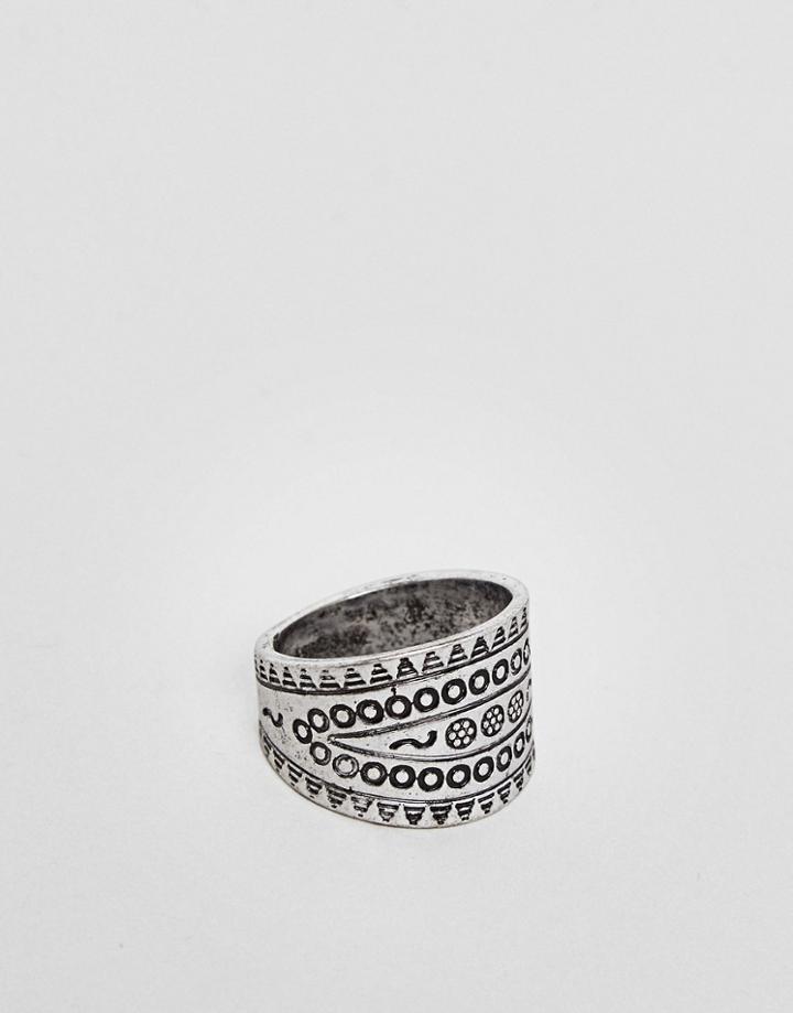 Classics 77 Patterned Chunky Ring In Silver - Silver