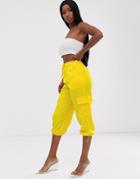 Asos Design Satin Pocket Detail Culottes - Yellow