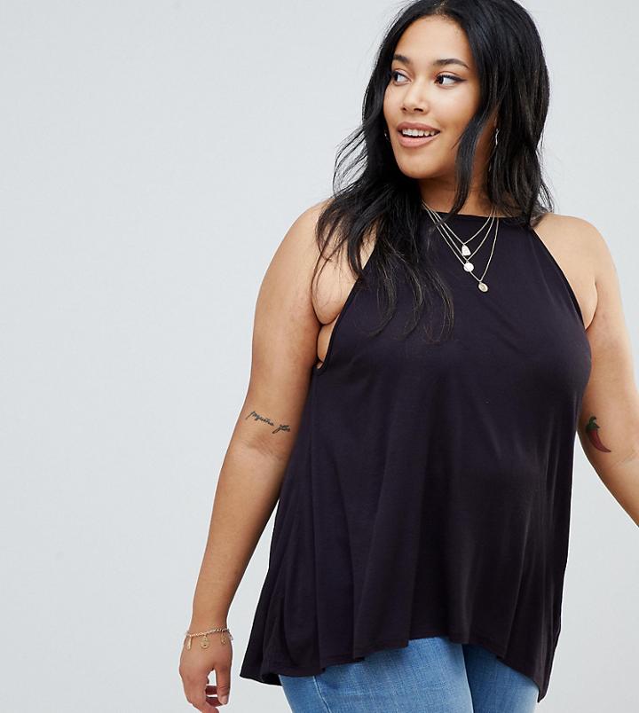 Asos Design Curve Cami With High Neck And Dip Back In Black - Black