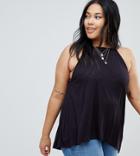Asos Design Curve Cami With High Neck And Dip Back In Black - Black