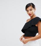 Missguided Petite One Shoulder Frill Crop Top - Black