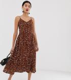 Warehouse Midi Cami Dress In Leopard - Multi