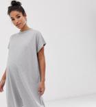 Asos Design Maternity Grown On Sleeve T-shirt Dress - Gray