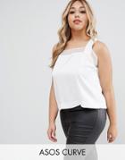 Asos Curve Satin Wrap Back Top With Sheer Inserts - White