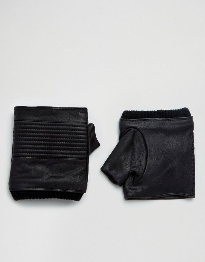 Asos Leather Gloves Fingerless In Black - Black