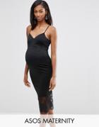 Asos Maternity Scuba Deep Plunge Midi Dress With Lace Hem - Black